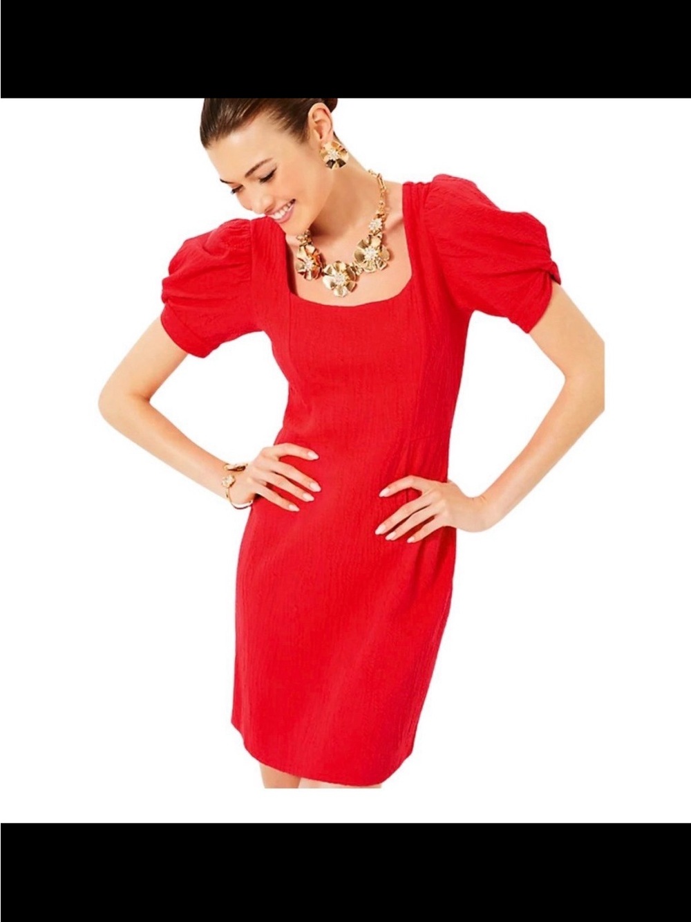 Lilly Pulitzer Elisha Shift red Dress features a distinct wavy knit, Size Small
